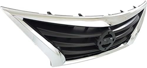 Front Grille Assembly Chrome Shell With Primed Insert Plastic Direct Replacement Compatible With 2015-2019 Nissan Versa NI1200261 623109KM0D 623109KM0A