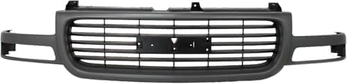 Front Grille Assembly Gray Shell & Black Insert Plastic With Emblem Provision Direct Replacement Compatible With 1999-2002 GMC Sierra / 2000-2006 Yukon GM1200429 19130786