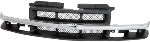 Front Grille Primed Mesh Insert With Chrome Center Bar Plastic Direct Replacement Compatible With 1998-2004 Chevrolet S10 / 1998-2005 Blazer GM1200419 15048519