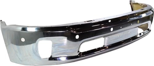 Front Bumper Chrome Steel With Parking Aid Sensor & Fog Light Holes + License Plate Bracket Direct Replacement Compatible With 2014-2018 Ram 1500 CH1002402 CH1068127 68160857AA