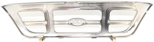 Front Grille Chrome Shell & Gray Insert + Header Panel Thermoplastic And Fiberglass + Headlight Left & Right Side Direct Replacement Compatible With 1998-2000 Ford Ranger FO1200341