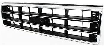 AUTOS PARTS PLUS Front Grille Chrome Shell With Primed Dark Argent Insert Direct Replacement Compatible With Ford F-Series 1989-1991 FO1200141 E9TZ8200A