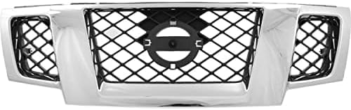 Front Grille Chrome Shell & Primed Insert Direct Replacement Compatible With 2009-2020 Nissan Frontier NI1200233 62310ZL00B