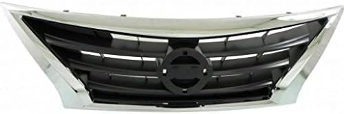 Front Grille Assembly Chrome Shell With Primed Insert Plastic Direct Replacement Compatible With 2015-2019 Nissan Versa NI1200261 623109KM0D 623109KM0A