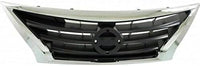 Front Grille Assembly Chrome Shell With Primed Insert Plastic Direct Replacement Compatible With 2015-2019 Nissan Versa NI1200261 623109KM0D 623109KM0A