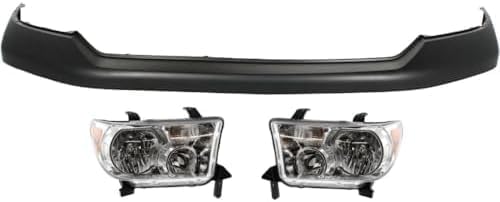 Front Bumper Upper Cover Primed + Headlight Assembly Left Driver & Right Passenger Side Direct Replacement Compatible With 2007-2013 Toyota Tundra TO1014100 TO2503171 TO2502171