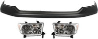Front Bumper Upper Cover Primed + Headlight Assembly Left Driver & Right Passenger Side Direct Replacement Compatible With 2007-2013 Toyota Tundra TO1014100 TO2503171 TO2502171