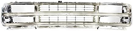 Front Grille Assembly Chrome Shell & Painted Gray Insert With Dual Headlight Holes Direct Replacement Compatible With 1996-2002 Chevrolet Express 1500 2500 3500 GM1200382 15037242