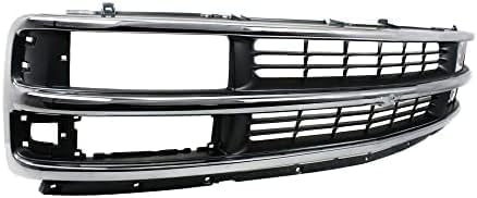 Front Grille Assembly Chrome Shell & Painted Gray Insert With Dual Headlight Holes Direct Replacement Compatible With 1996-2002 Chevrolet Express 1500 2500 3500 GM1200382 15037242