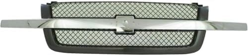 Front Bumper Chrome + Grille + Upper Cover + Lower Valance Textured + Brackets + Headlights + Foglamps LH & RH Direct Replacement Compatible With 2003-2006 Chevy Silverado 2500HD 3500