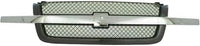 Front Bumper Chrome + Grille + Upper Cover + Lower Valance Textured + Brackets + Headlights + Foglamps LH & RH Direct Replacement Compatible With 2003-2006 Chevy Silverado 2500HD 3500