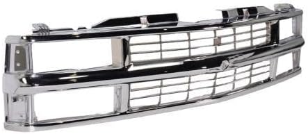 Front Grille Chrome Shell & Cross Bar Insert With Dual Beam Headlamp Direct Replacement Compatible With 1994-2000 Chevrolet / 1994-1999 Suburban C/K Series GM1200463