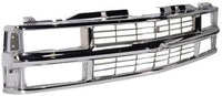 Front Grille Chrome Shell & Cross Bar Insert With Dual Beam Headlamp Direct Replacement Compatible With 1994-2000 Chevrolet / 1994-1999 Suburban C/K Series GM1200463