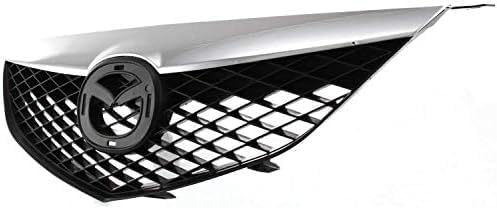 Front Grille Assembly Primed Shell And Insert With Chrome Upper Bar Plastic Direct Replacement Compatible With 2003-2005 Mazda 6 S 6 MA1200166 GK2A50710C