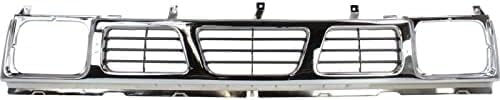 Front Grille Chrome Shell With Gray Insert Plastic Direct Replacement Compatible With 1993-1997 Nissan Pickup NI1200116 6231055G10