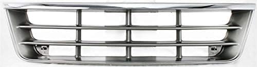 Front Grill Chrome Shell With Primed Insert Plastic Direct Replacement Compatible With 1992-1996 Ford Econoline Van Super Duty FO1200180 F2UZ8200A