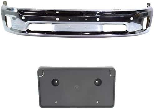 Front Bumper Chrome Steel With Parking Aid Sensor & Fog Light Holes + License Plate Bracket Direct Replacement Compatible With 2014-2018 Ram 1500 CH1002402 CH1068127 68160857AA