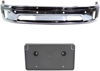 Front Bumper Chrome Steel With Parking Aid Sensor & Fog Light Holes + License Plate Bracket Direct Replacement Compatible With 2014-2018 Ram 1500 CH1002402 CH1068127 68160857AA