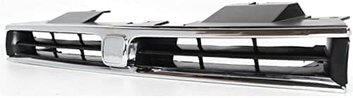 Front Grille Chrome Shell With Primed Insert Plastic Direct Replacement Compatible With 1992-1993 Honda Accord HO1200120 75101SM4901