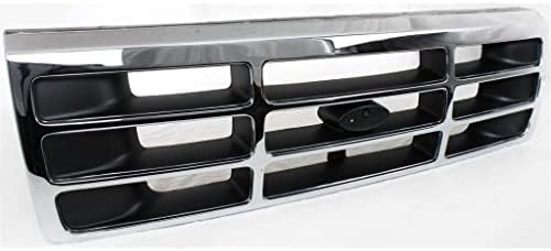 Front Grille Chrome Shell With Plastic Insert Direct Replacement Compatible With 1992-1997 Ford F-Series FO1200173 F4TZ8200A