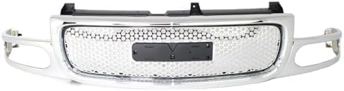 Front Grille Shell And Insert Chrome Direct Replacement Compatible With 2001-2006 GMC Yukon GM1200510 19130789