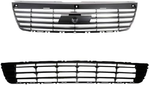 Front Bumper Upper & Lower Grille Primed Shell And Insert Plastic Direct Replacement Compatible With 2006-2008 Chevrolet Malibu GM1200537 GM1200558 15266333 15266336