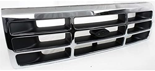 Front Grille Chrome Shell With Plastic Insert Direct Replacement Compatible With 1992-1997 Ford F-Series FO1200173 F4TZ8200A