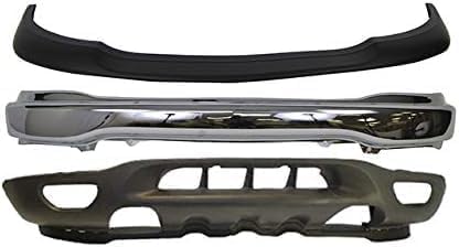 Front Bumper Chrome Steel + Upper Cover Primed + Lower Valance Textured with Fog Light & Tow Hook Holes Direct Replacement Compatible With 1999-2003 Ford F-150/1999-2002 Expedition