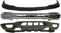 Front Bumper Chrome Steel + Upper Cover Primed + Lower Valance Textured with Fog Light & Tow Hook Holes Direct Replacement Compatible With 1999-2003 Ford F-150/1999-2002 Expedition