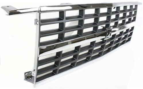 Front Grille Assembly Chrome Shell And Painted Gray Insert Plastic Direct Replacement Compatible With 1992-1996 Chevrolet G-Series Van GM1200241
