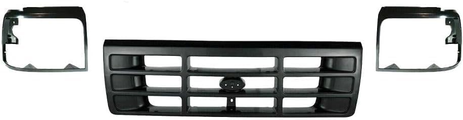 AUTOS PARTS PLUS Front Grille Assembly Painted Gray Shell And Insert + Head Light Door Bezels Left Driver & Right Passenger Side Direct Replacement Compatible With 1992-1997 Ford F-Series FO1200323
