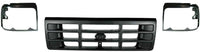 AUTOS PARTS PLUS Front Grille Assembly Painted Gray Shell And Insert + Head Light Door Bezels Left Driver & Right Passenger Side Direct Replacement Compatible With 1992-1997 Ford F-Series FO1200323