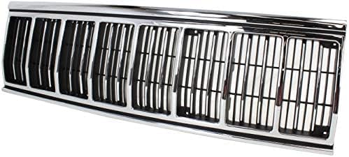 Front Grille Chrome Shell & Primed Insert Plastic Direct Replacement Compatible With 1991-1996 Jeep Cherokee CH1200196 55034046AB