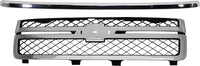 Front Grille Chrome Shell With Primed Insert + Hood Molding Direct Replacement Compatible With 2011-2014 Chevrolet Silverado 2500HD 3500HD GM1200639 GM1235124 20963700 20966058