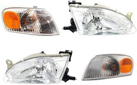 Front Head Lights + Corner Lamps Plastic Left Driver Side & Right Passenger Side Direct Replacement Compatible With 1998-2000 Toyota Corolla TO2502121 TO2503121 TO2521150 TO2520150