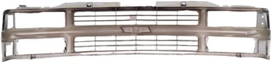 Front Grille Chrome Shell & Cross Bar Insert With Dual Beam Headlamp Direct Replacement Compatible With 1994-2000 Chevrolet / 1994-1999 Suburban C/K Series GM1200463
