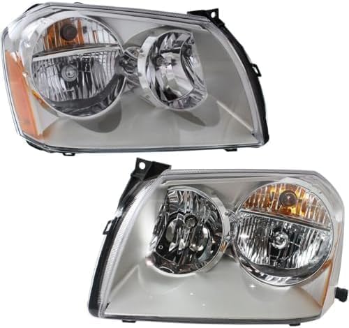 Set Of 2 Front Headlight Assembly With Chrome Interior Right Passenger & Left Driver Side Direct Replacement Compatible With 2005-2007 Dodge Magnum CH2502165 CH2503165 4806059AG-PFM