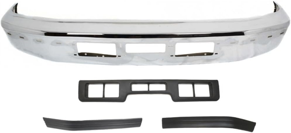 Front Bumper Chrome + Moldings Center + Left Driver & Right Passenger Side Direct Replacement Compatible With Ford F-Series/Bronco 1992-1996 FO1002254 FO1057272 FO1058271 FO1059271