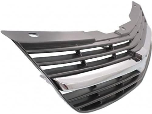 Front Grille Assembly Painted Dark Gray Shell And Insert With Chrome Center Bar Direct Replacement Compatible With 2000-2004 Chevrolet Impala GM1200428 10289769