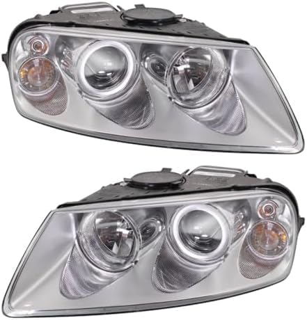 Set Of 2 Front Head Light Assembly Plastic Left Driver & Right Passenger Side Direct Replacement Compatible With 2004-2007 Volkswagen Touareg VW2503132 VW2502132