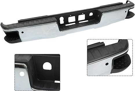 Rear Bumper Assembly Chrome Steel With Sensor Holes & Corner Hole Direct Replacement Compatible With 2014-2018 Chevrolet Silverado/GMC Sierra 1500 Pickup GM1103175 GM1103179