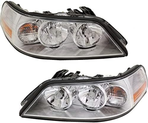 Set Of 2 Front Head Light Assembly Plastic Left Driver & Right Passenger Side Direct Replacement Compatible With 2005-2011 Lincoln Town Car FO2502214 FO2503214