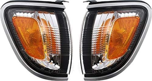 Set Of 2 Front Corner Light Assembly Chrome Trim Left Driver & Right Passenger Side Direct Replacement Compatible With 2001-2004 Toyota Tacoma TO2521162 TO2520162 8161004090B0