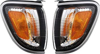Set Of 2 Front Corner Light Assembly Chrome Trim Left Driver & Right Passenger Side Direct Replacement Compatible With 2001-2004 Toyota Tacoma TO2521162 TO2520162 8161004090B0