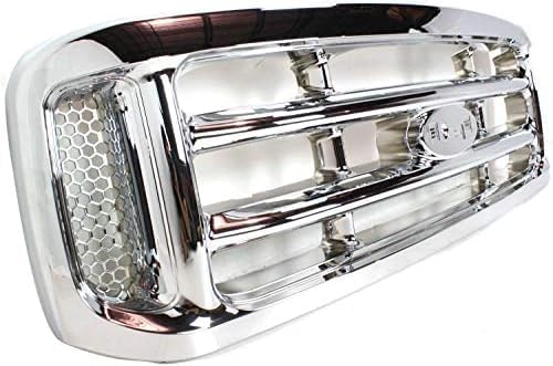 Front Grille Chrome Shell And Insert Plastic Direct Replacement Compatible With 1999-2004 Ford F-Series Super Duty FO1200417 F81Z8200