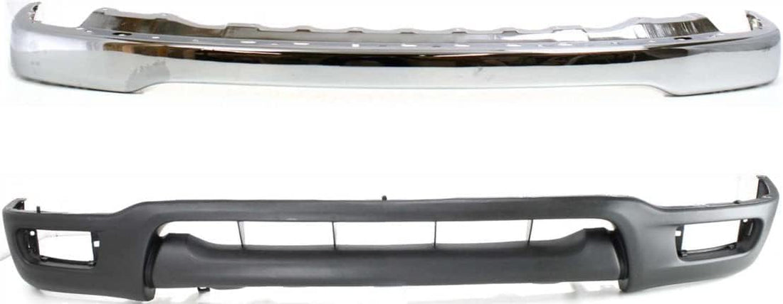 Front Bumper Chrome Steel + Lower Valance Panel Direct Replacement Compatible with 2001-2004 Toyota Tacoma TO1002174 TO1095196 52101AD030 53901AD030