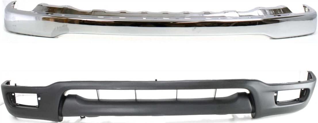 Front Bumper Chrome Steel + Lower Valance Panel Direct Replacement Compatible with 2001-2004 Toyota Tacoma TO1002174 TO1095196 52101AD030 53901AD030
