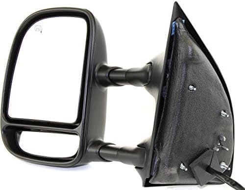 Front Power Towing Mirror Manual Folding Heated Textured Plastic Left Driver Side Direct Replacement Compatible With 1999-2007 Ford F-Series Super Duty / 2000-2005 Excursion