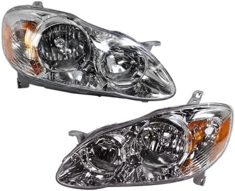 Set Of 2 Front Head Light Assembly With Chrome Interior Plastic Left Driver & Right Passenger Side Direct Replacement Compatible With 2005-2008 Toyota Corolla TO2503160 TO2502160