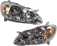 Set Of 2 Front Head Light Assembly With Chrome Interior Plastic Left Driver & Right Passenger Side Direct Replacement Compatible With 2005-2008 Toyota Corolla TO2503160 TO2502160